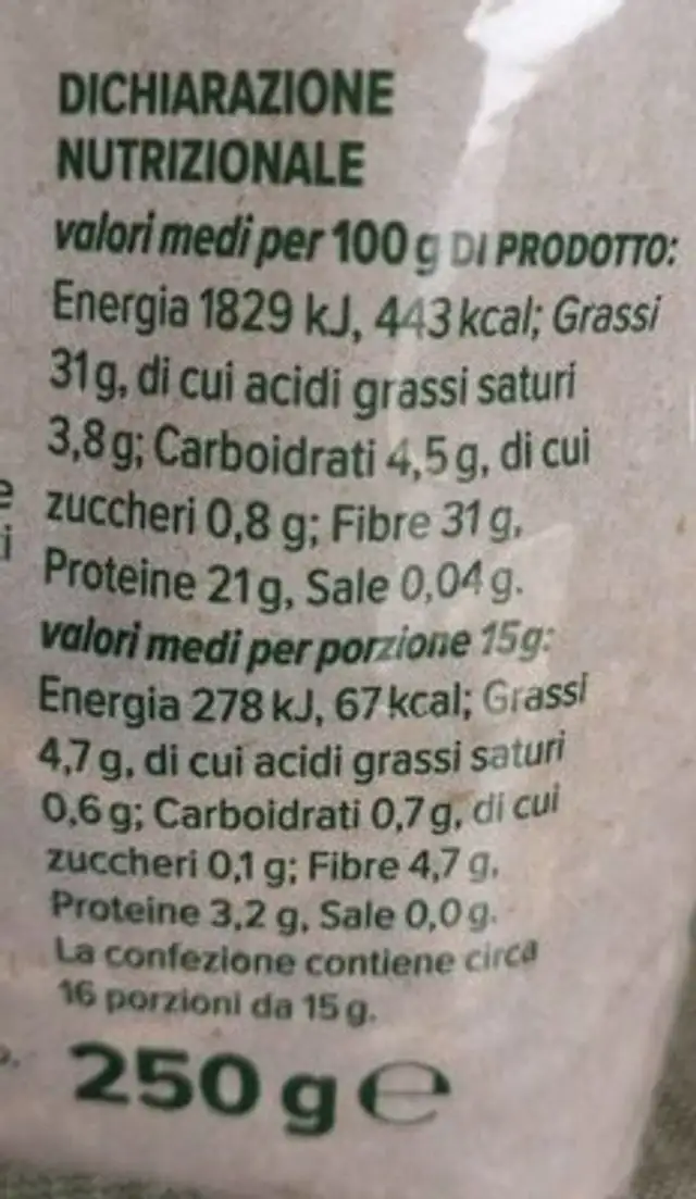Mix di semi nutrition facts table