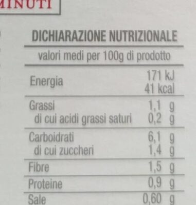 Minestrone delicato senza patate e fagioli nutrition facts table