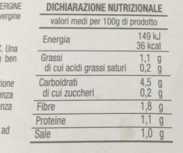 Velluttata carciofi patate nutrition facts table