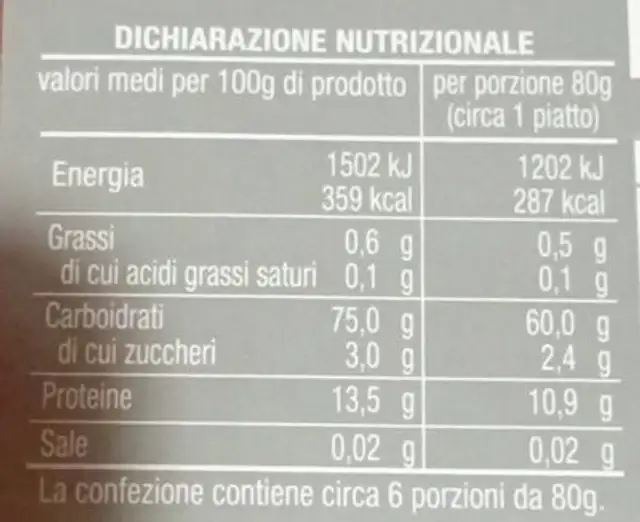 Orecchiette trafilate al bronzo nutrition facts table