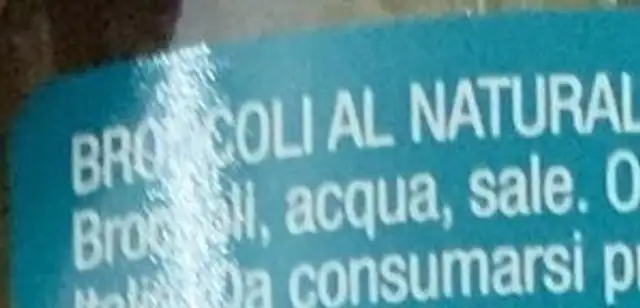Friarielli al naturale ingredients label