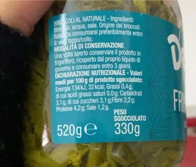 Friarielli al naturale nutrition facts table