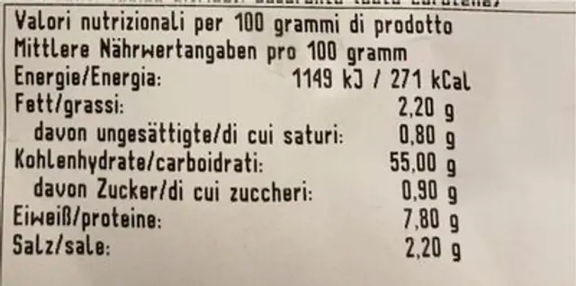 Backerei harrasser nutrition facts table