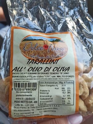 Tarallini all'olio di oliva front packaging