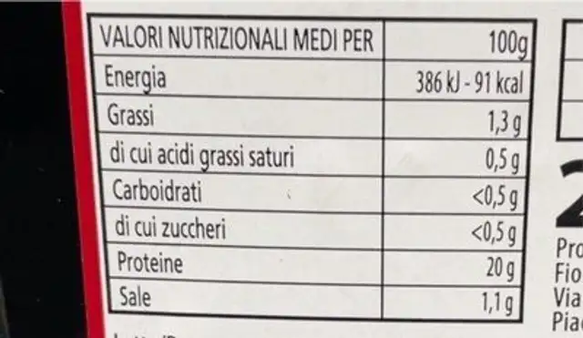 Tartare di bovino adulto nutrition facts table