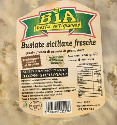 Busiate Siciliane Fresche front packaging