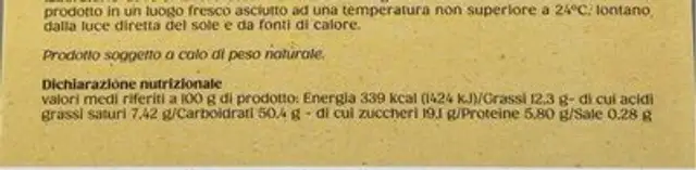 Panettone Pan Birra nutrition facts table
