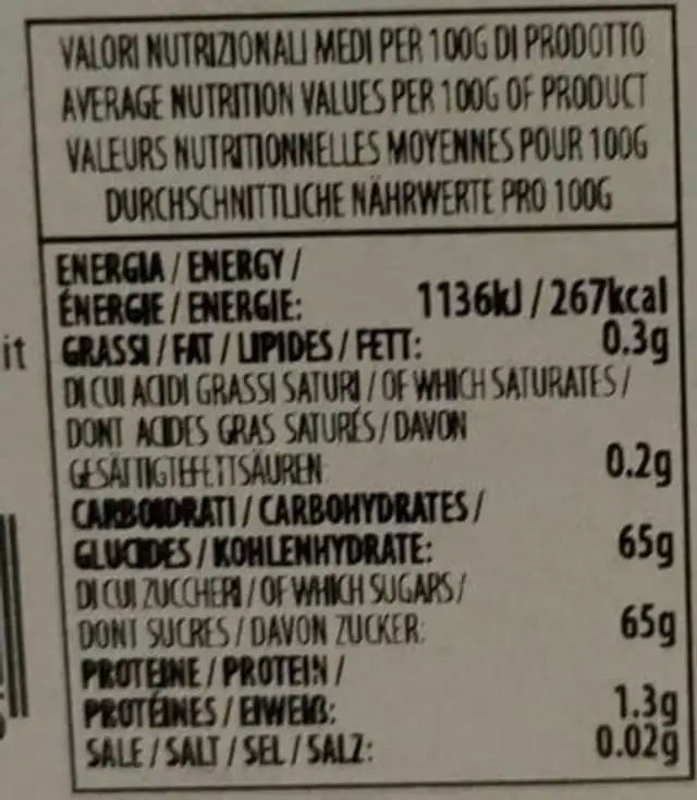 Composta di ciliegie con aceto balsamico di Modena IGP nutrition facts table