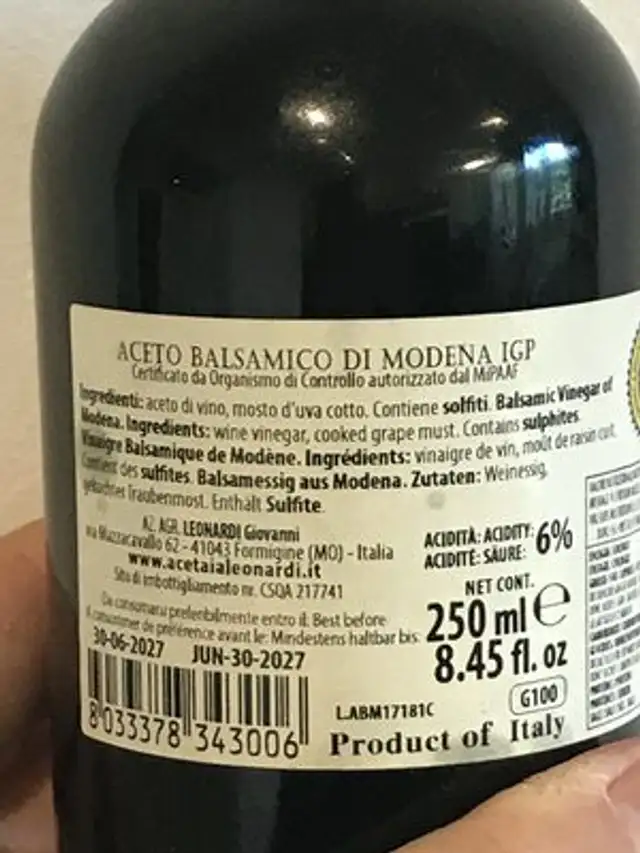 Leonardi - Aceto Balsamico Di Modena ingredients label