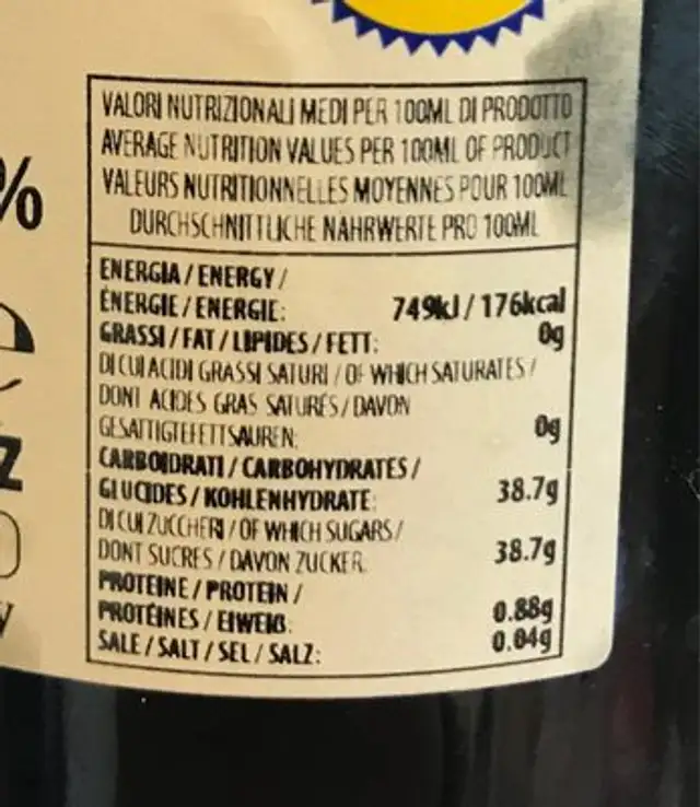 Leonardi - Aceto Balsamico Di Modena nutrition facts table