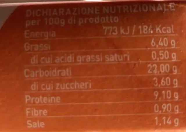 Bastoncini di merluzzo nutrition facts table