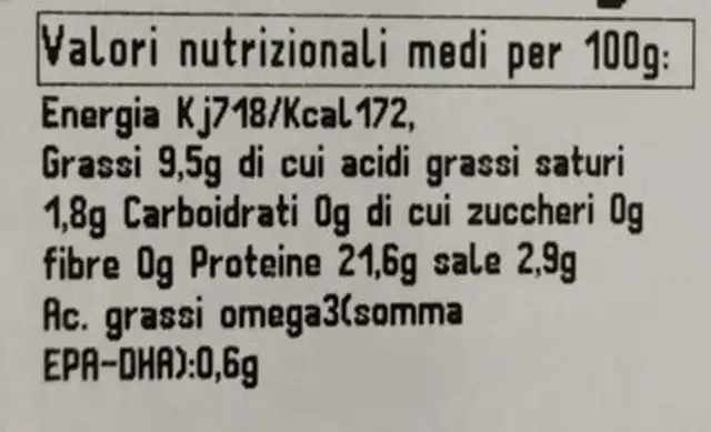 Salmone Affumicato nutrition facts table