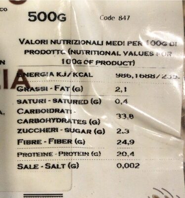 Fagioli Occhio nero nutrition facts table