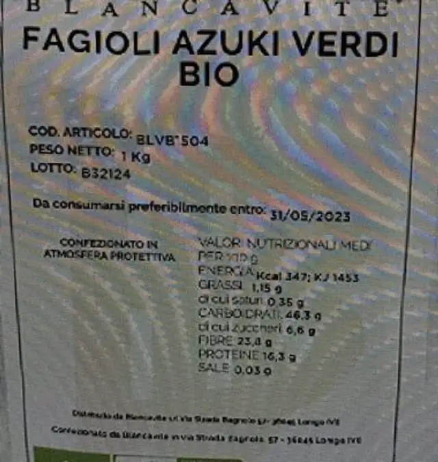 Fagioli azuki verdi bio nutrition facts table