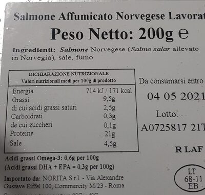 Salmone affumicato nutrition facts table