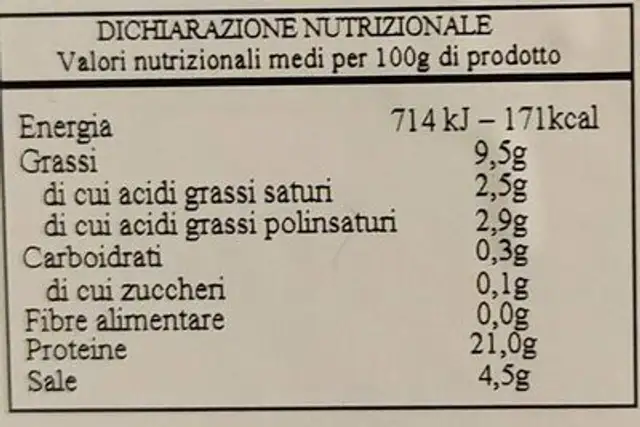Salmone affumicato sotto vuoto nutrition facts table