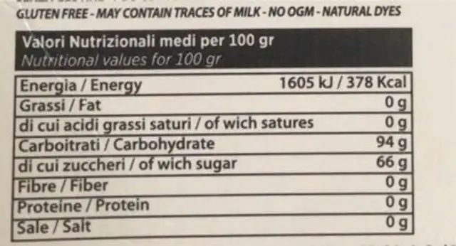 Naturishia i sapori della natura nutrition facts table