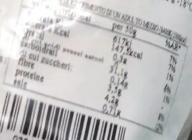 Crescia nutrition facts table