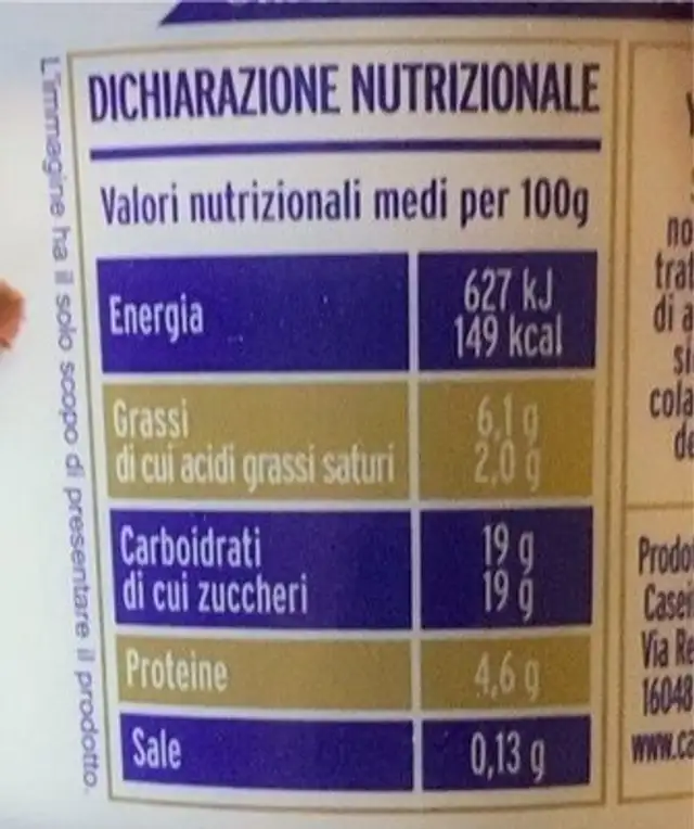 Yogurt colato con cioccolato nutrition facts table