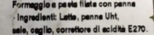 Burrata in foglia ingredients label