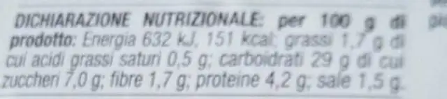 Tronchetti nutrition facts table