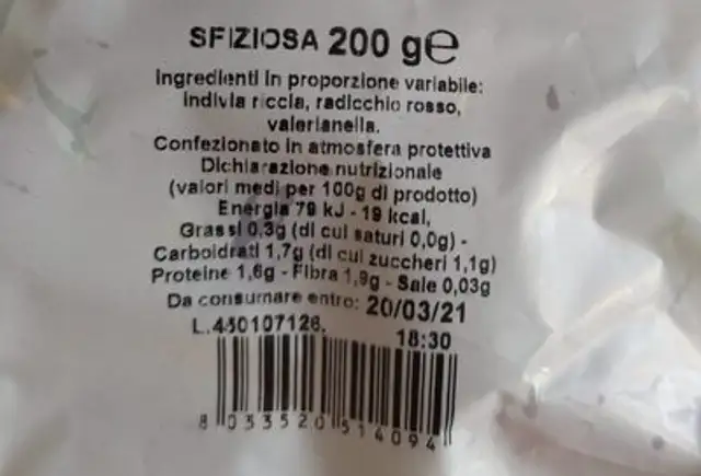 Sfiziosa nutrition facts table