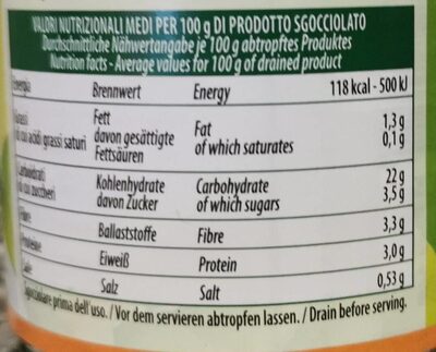 Mais dolce nutrition facts table