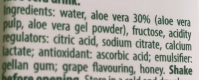 Aloe vera ingredients label