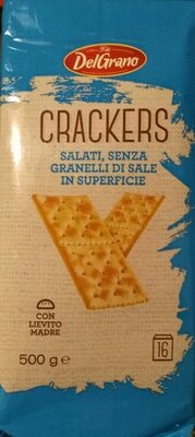Crackers salati, senza granelli di sale in superficie front packaging