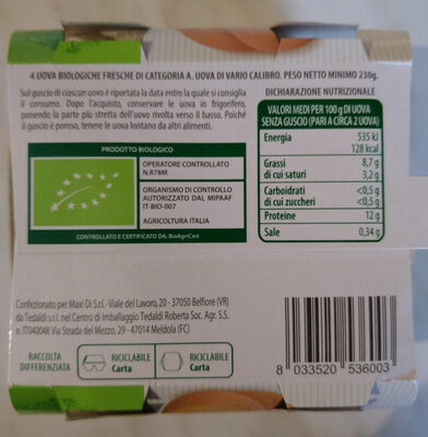 Uova ingredients label