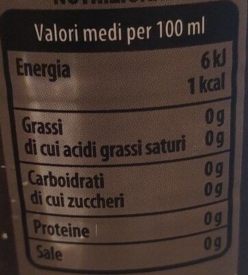 Tonica Zero nutrition facts table
