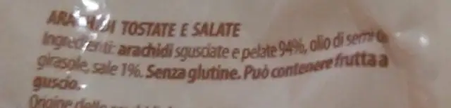 Arachidi tostate e salate ingredients label