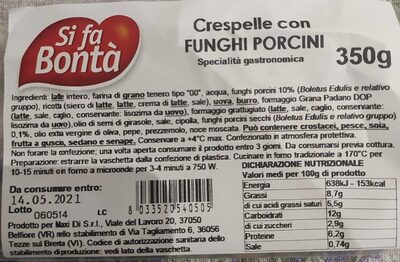 Crespelle con Funghi Porcini front packaging