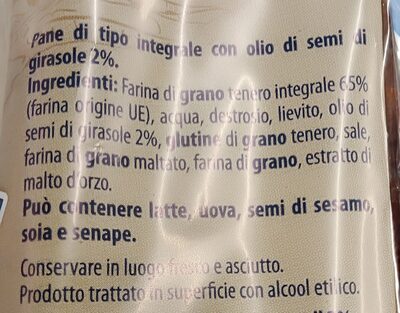 American sandwich INTEGRALE ingredients label