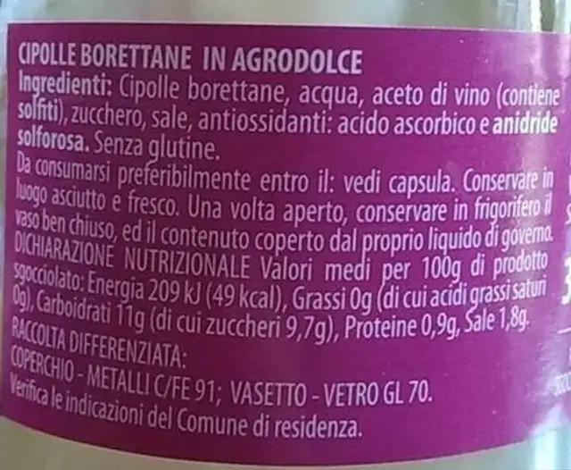 Cipolle borettane nutrition facts table
