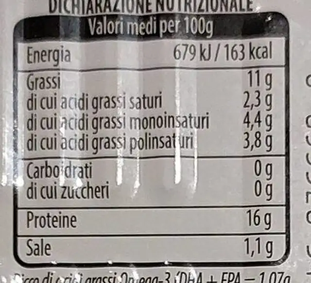 Filetti di salmone al naturale nutrition facts table