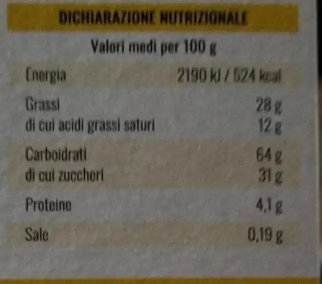 biscotti ripieni con crema nutrition facts table