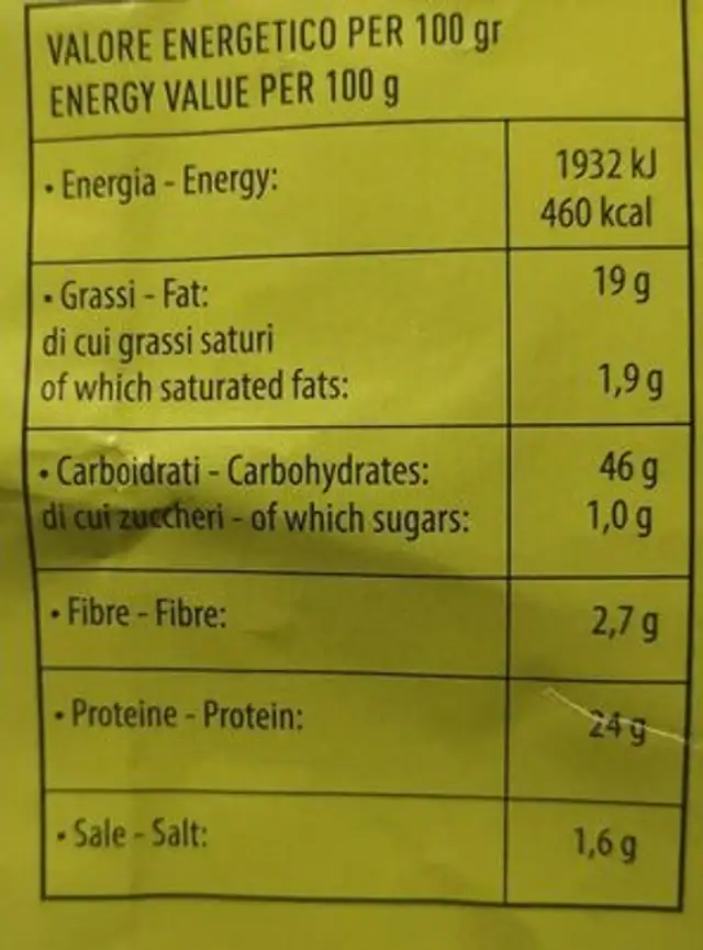 Mini cracker proteici al sesamo nutrition facts table