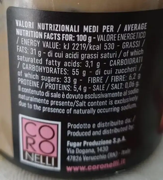 Coronelli cremino di nocciola nutrition facts table