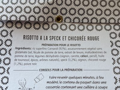 Risotto Speck e Radicchio Rosso ingredients label