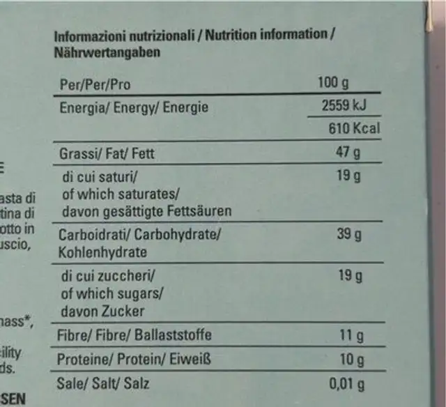Cioccolato fondente e nocciole cacao 70% nutrition facts table