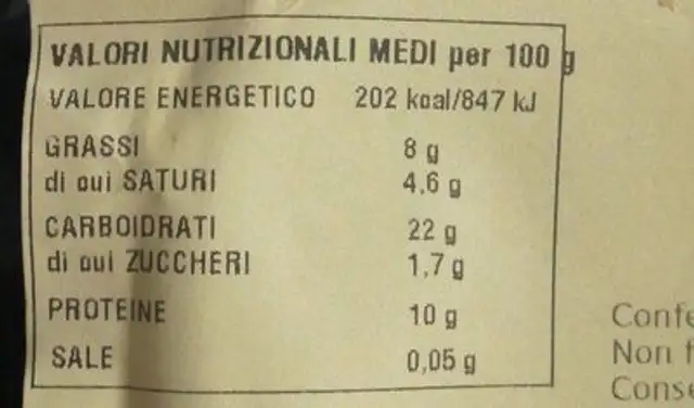 Ravioli ricotta e spinaci nutrition facts table