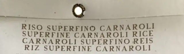 Riso Superfino Carnaroli De Tacchi GR 500 ingredients label
