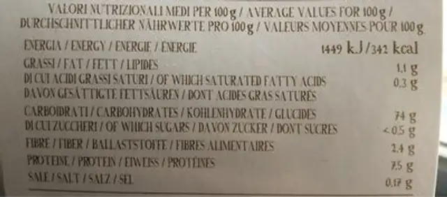 Riso Superfino Carnaroli De Tacchi GR 500 nutrition facts table