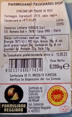 Parmigiano reggiano 40 mesi nutrition facts table