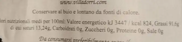 Olio extravergine di oliva nutrition facts table