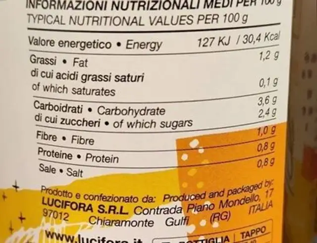 Salsa con pomodoro nutrition facts table