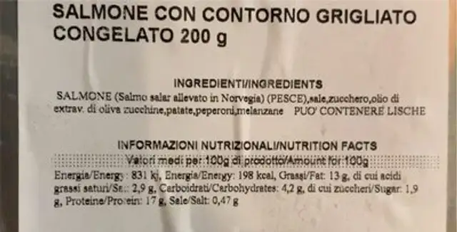 Salmone nutrition facts table