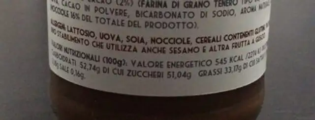 Giandughiotta nutrition facts table