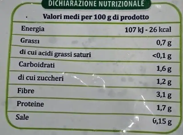 Cicoria a cubetti surgelata nutrition facts table